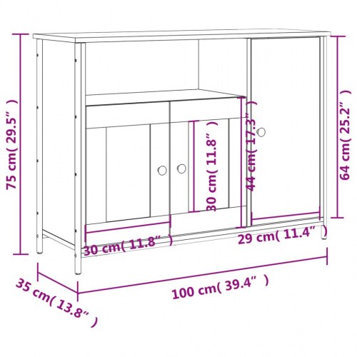 Skænk 100 x 35 x 75 cm - røget egetræsfarve
