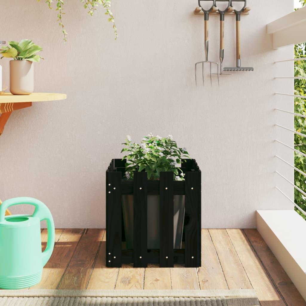 Plantekasse med stakitdesign 40x40x40 cm massivt fyrretræ sort