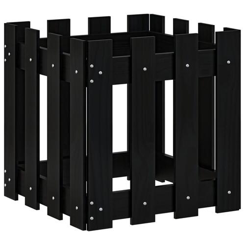 Plantekasse med stakitdesign 40x40x40 cm massivt fyrretræ sort