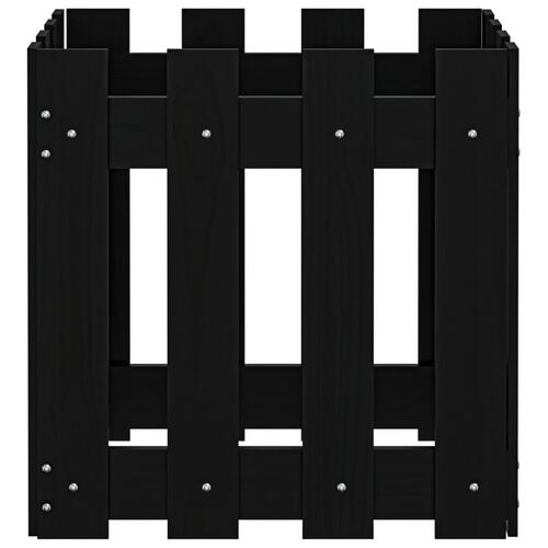 Plantekasse med stakitdesign 40x40x40 cm massivt fyrretræ sort