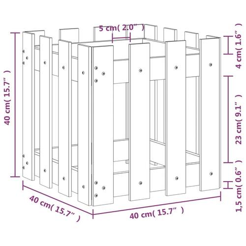 Plantekasse med stakitdesign 40x40x40 cm massivt fyrretræ sort