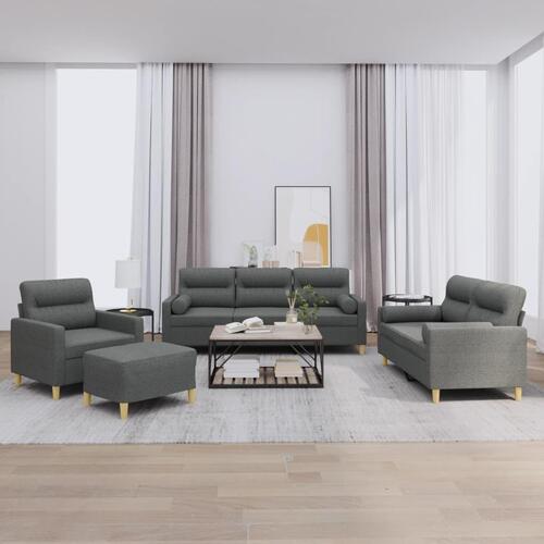 Sofasæt 4 dele med puder stof mørkegrå