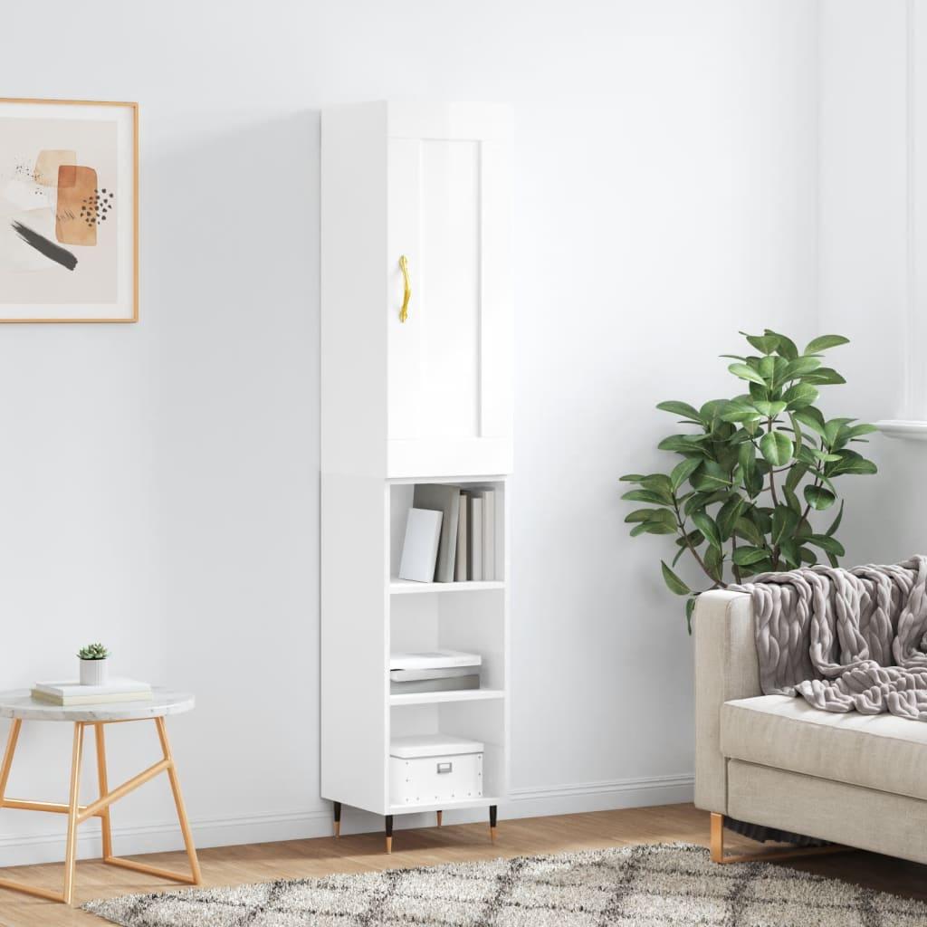 Skab 34,5x34x180 cm konstrueret træ hvid højglans