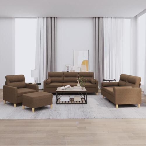 Sofasæt 4 dele med puder stof brun
