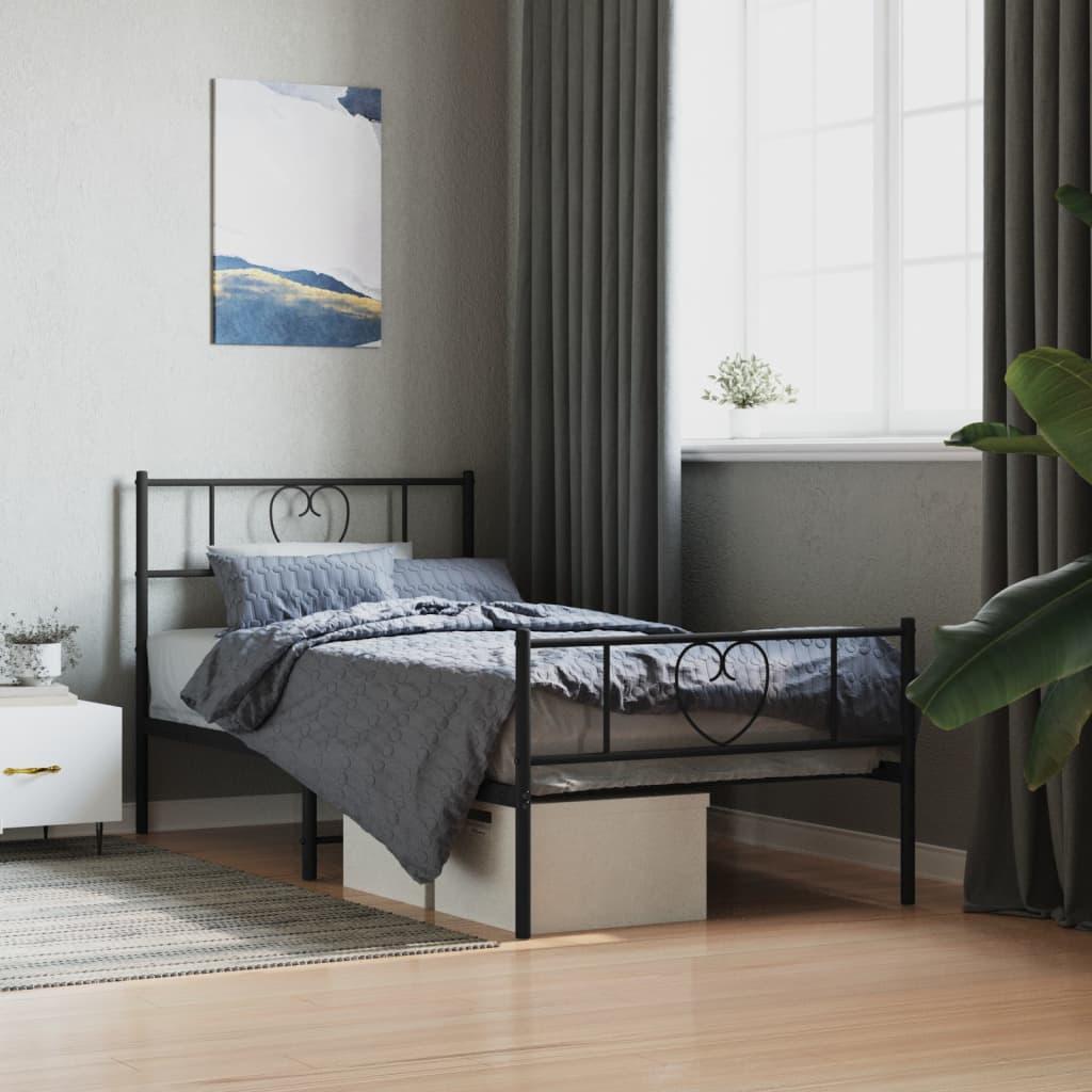 Sengeramme med sengegavl og fodgærde 75x190 cm metal sort