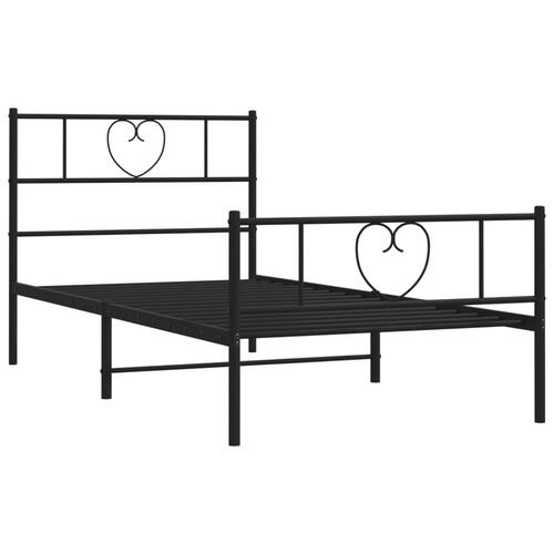 Sengeramme med sengegavl og fodgærde 75x190 cm metal sort