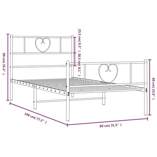 Sengeramme med sengegavl og fodgærde 75x190 cm metal sort