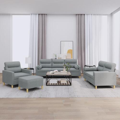 Sofasæt 4 dele med puder stof lysegrå