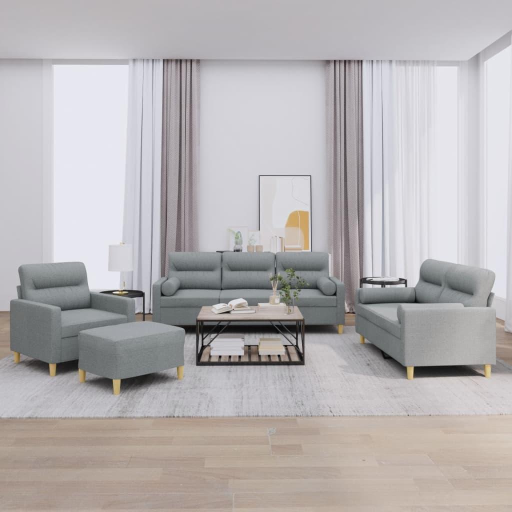 Sofasæt 4 dele med puder stof lysegrå