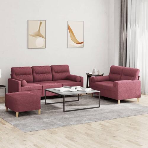 3 personers sofa med puder stof vinrød