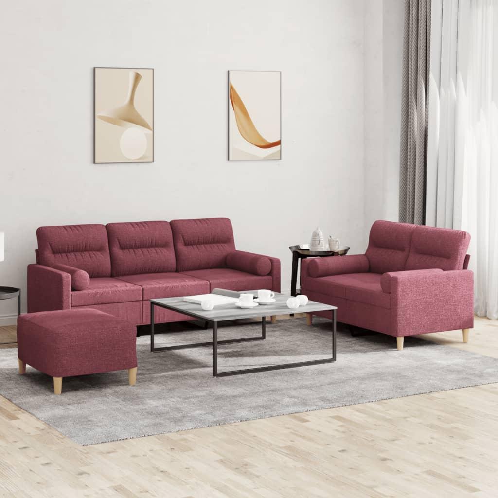 3 personers sofa med puder stof vinrød