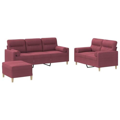 3 personers sofa med puder stof vinrød