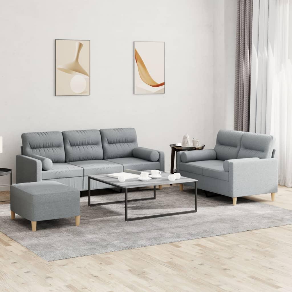 3 personers sofa med puder stof lysegrå