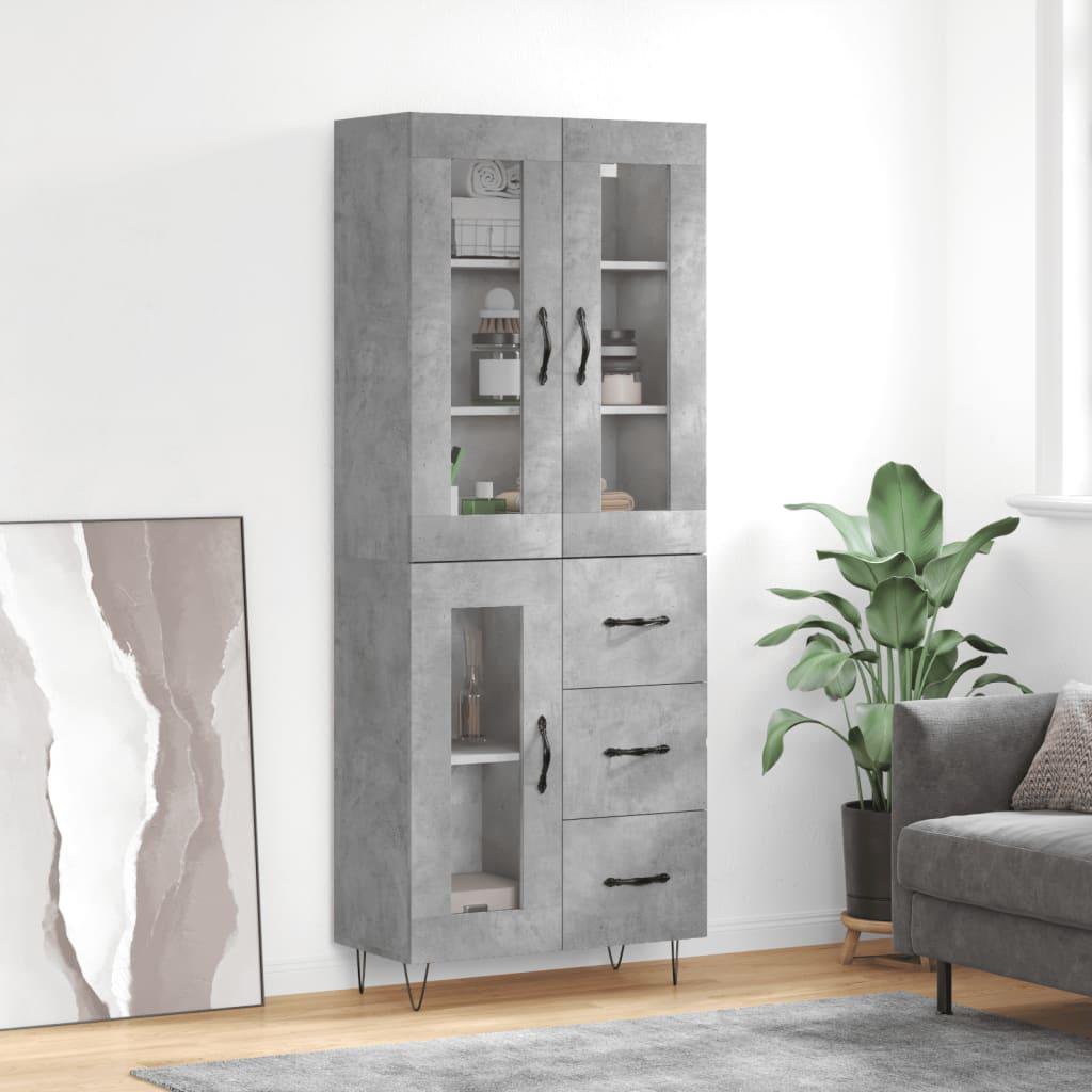 Højskab 69,5x34x180 cm konstrueret træ betongrå