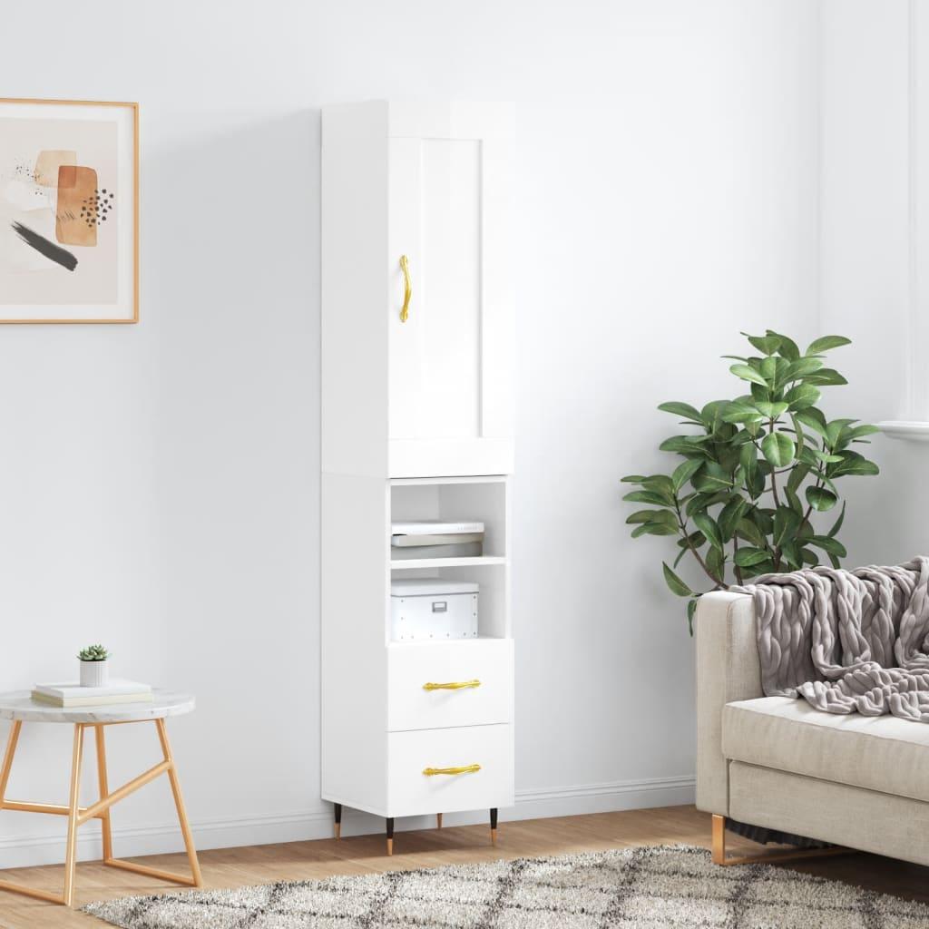 Skab 34,5x34x180 cm konstrueret træ hvid højglans