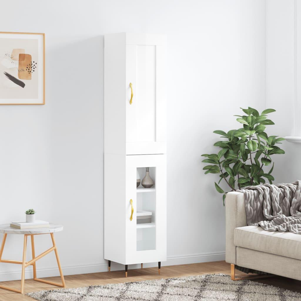 Skab 34,5x34x180 cm konstrueret træ hvid højglans