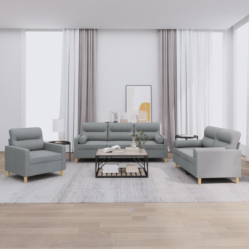 3 personers sofa med puder stof lysegrå