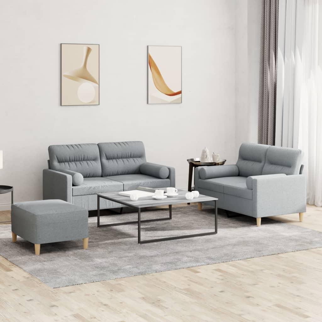 3 personers sofa med puder stof lysegrå