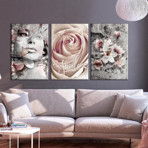 Billede - Floral Smile (3 Parts) 120 x 60 cm