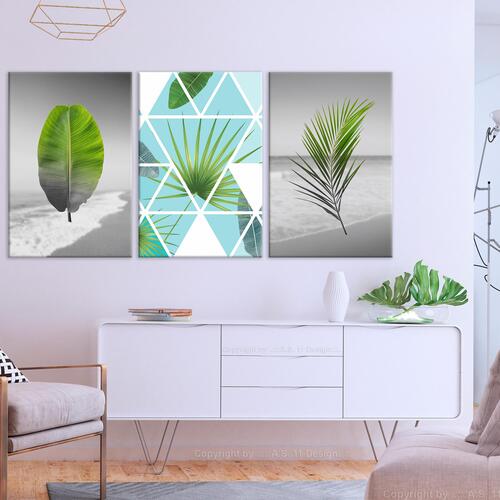 Billede - Leaves on the Beach (3 Parts) 120 x 60 cm