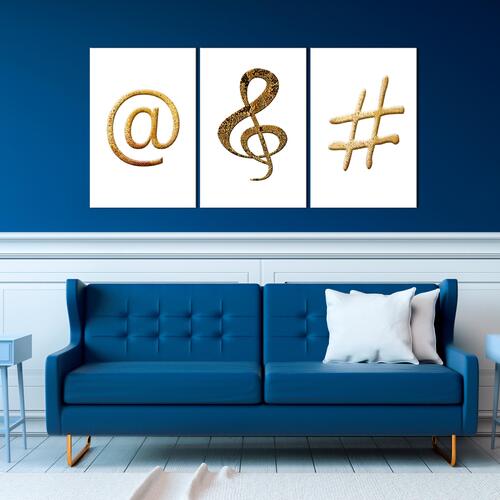 Billede - Golden Signs (3 Parts) 120 x 60 cm