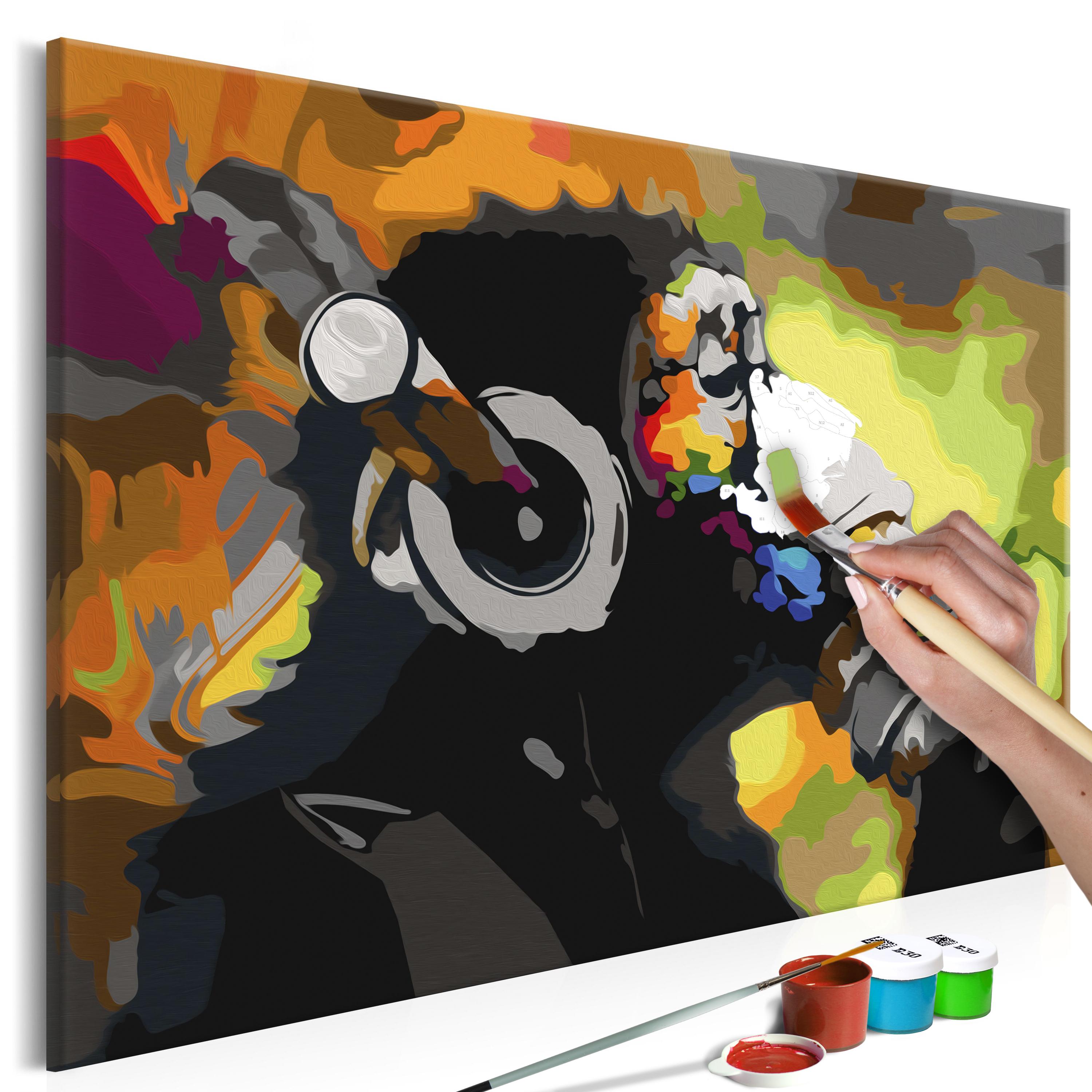 Mal selv billede - Monkey In Headphones (Multi Colour) 60 x 40 cm