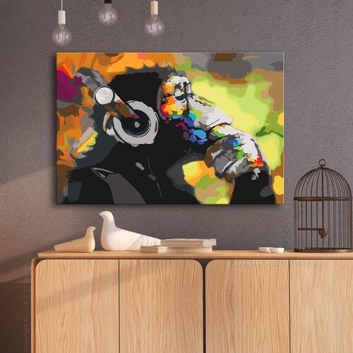 Mal selv billede - Monkey In Headphones (Multi Colour) 60 x 40 cm