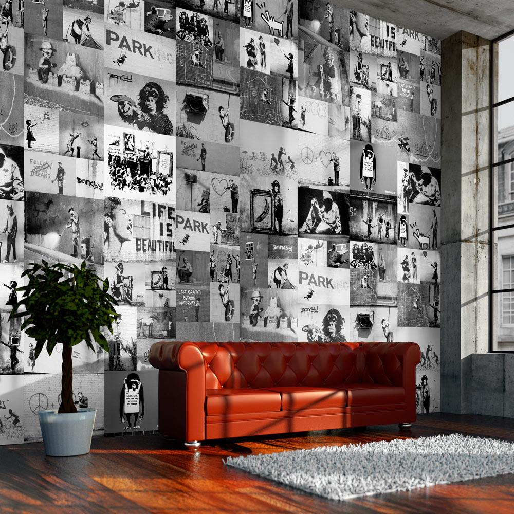 Tapet - Banksy - grey collage 50 x 1000 cm