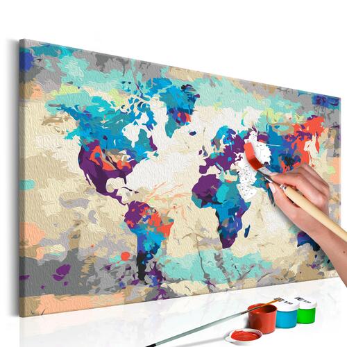 Mal selv billede - World Map (Blue & Red) 60 x 40 cm