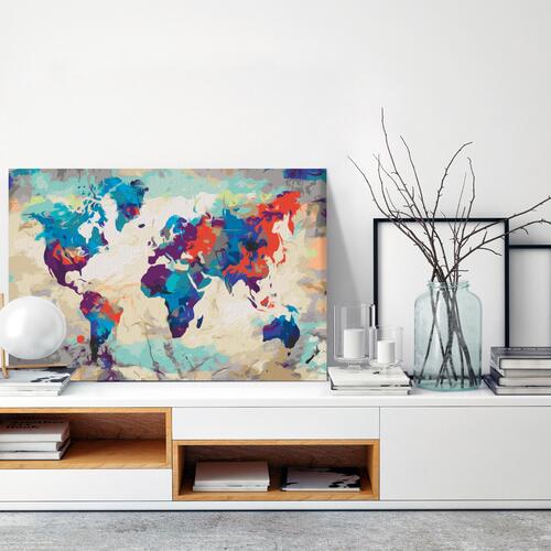 Mal selv billede - World Map (Blue & Red) 60 x 40 cm