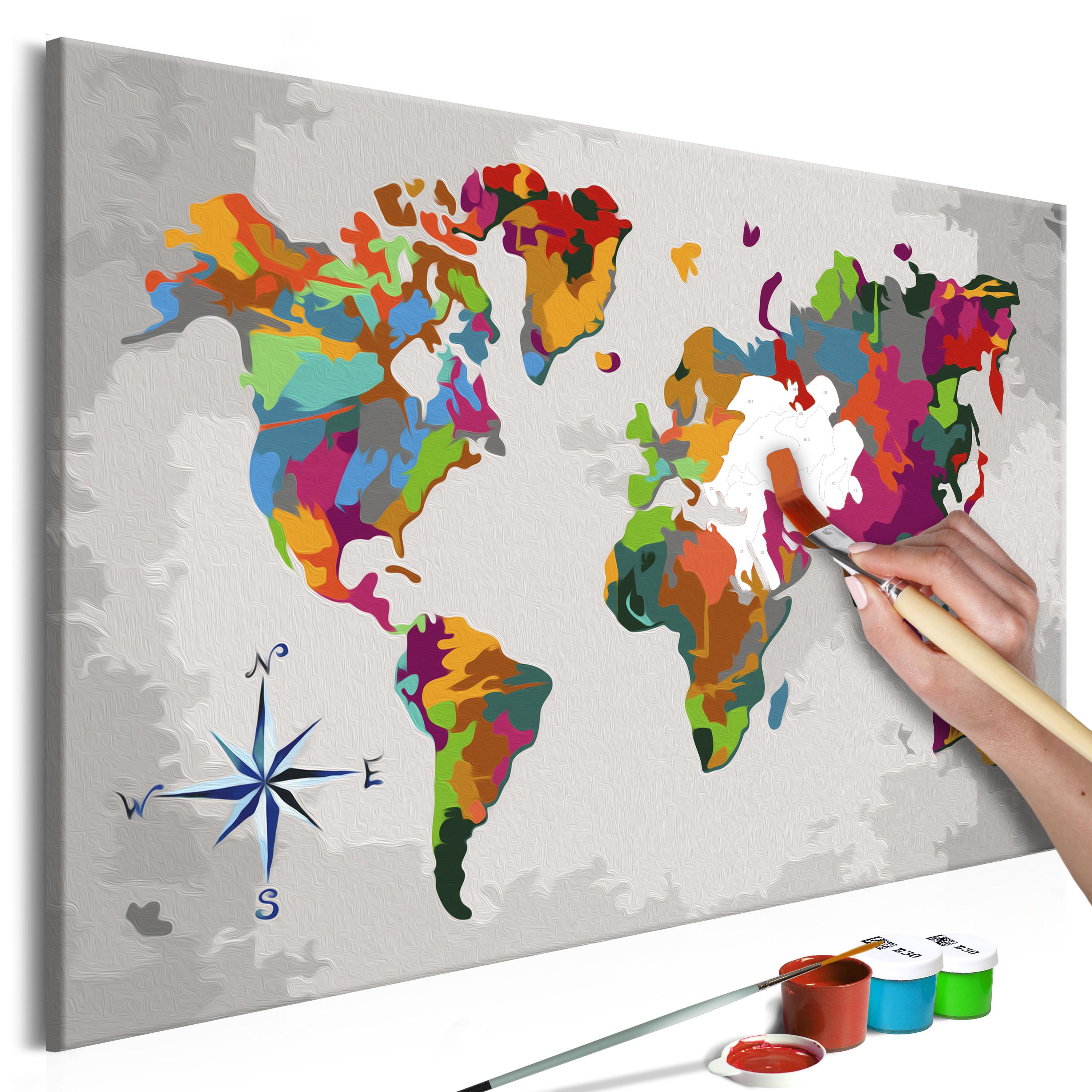 Mal selv billede - World Map (Compass Rose) 60 x 40 cm