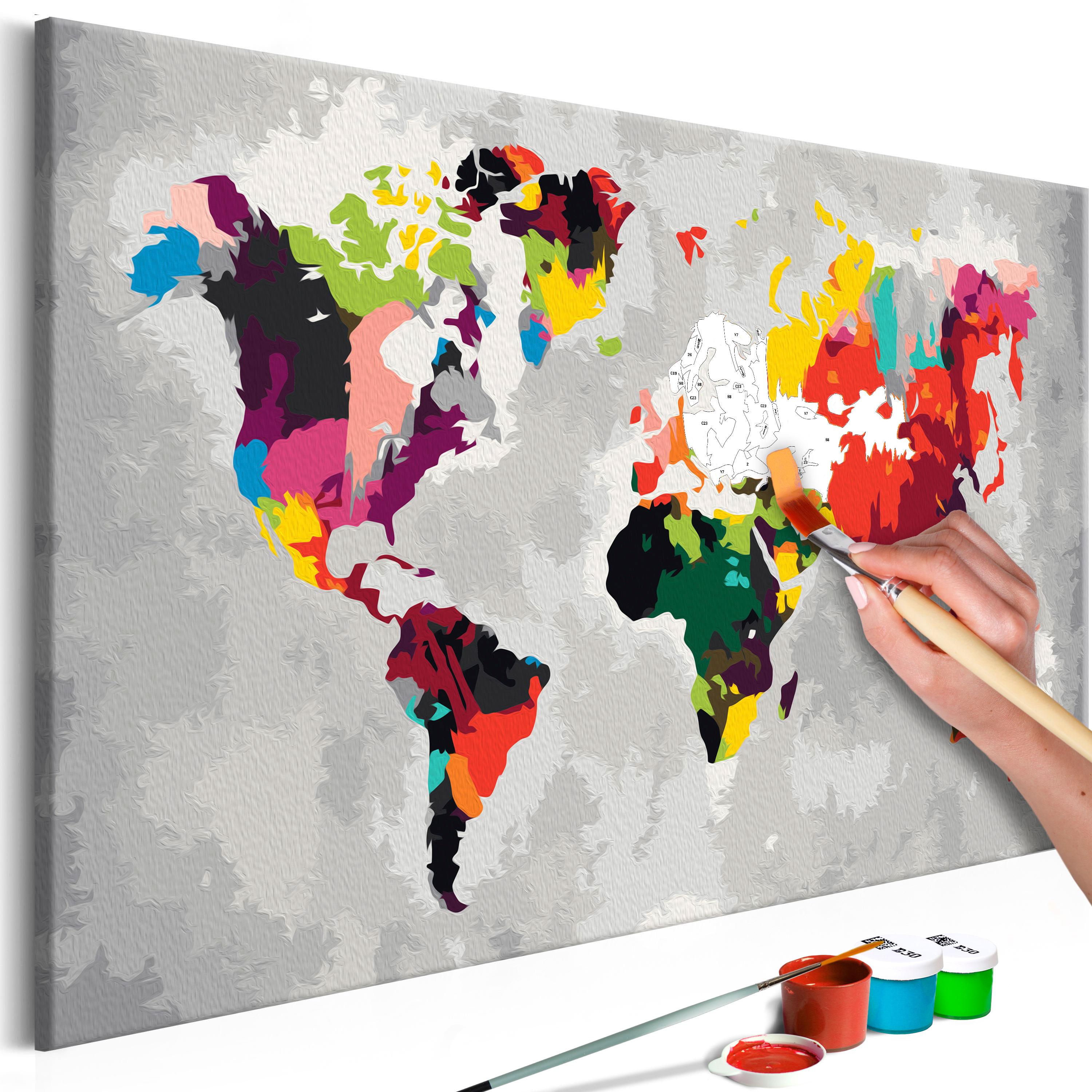 Mal selv billede - World Map (Bright Colours) 60 x 40 cm