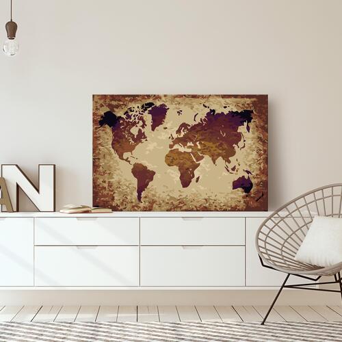 Mal selv billede - World Map (Brown Colours) 60 x 40 cm
