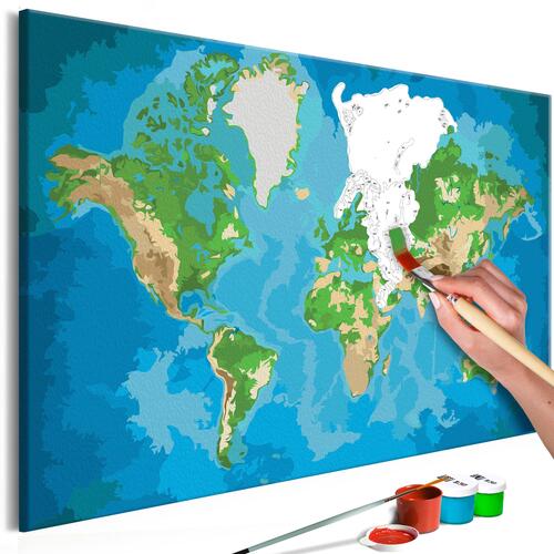 Mal selv billede - World Map (Blue & Green) 60 x 40 cm