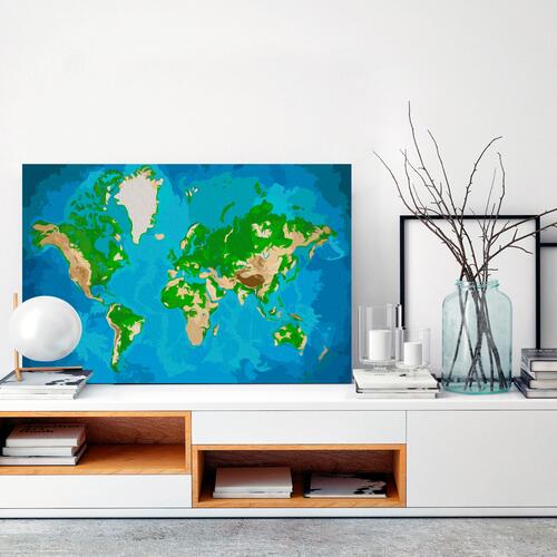 Mal selv billede - World Map (Blue & Green) 60 x 40 cm