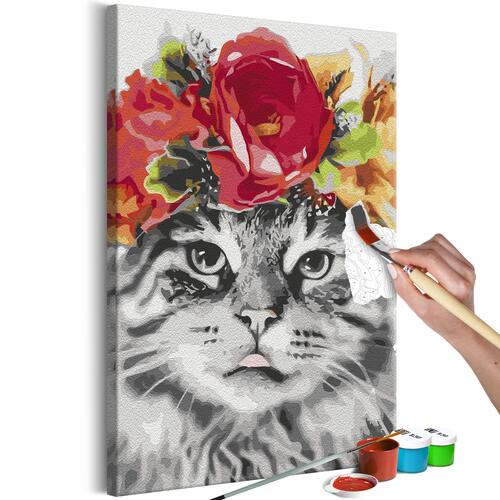 Mal selv billede - Cat With Flowers 40 x 60 cm