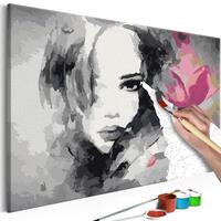 Mal selv billede - Black & White Portrait With A Pink Flower 60 x 40 cm