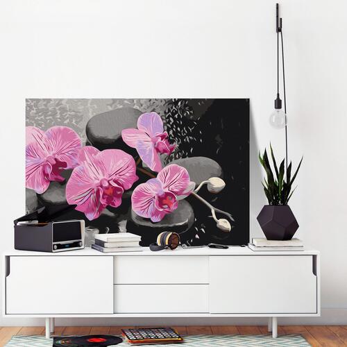 Mal selv billede - Orchid With Zen Stones (Black Background) 60 x 40 cm