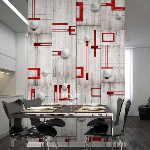 Tapet - Concrete, red frames and white knobs 50 x 1000 cm
