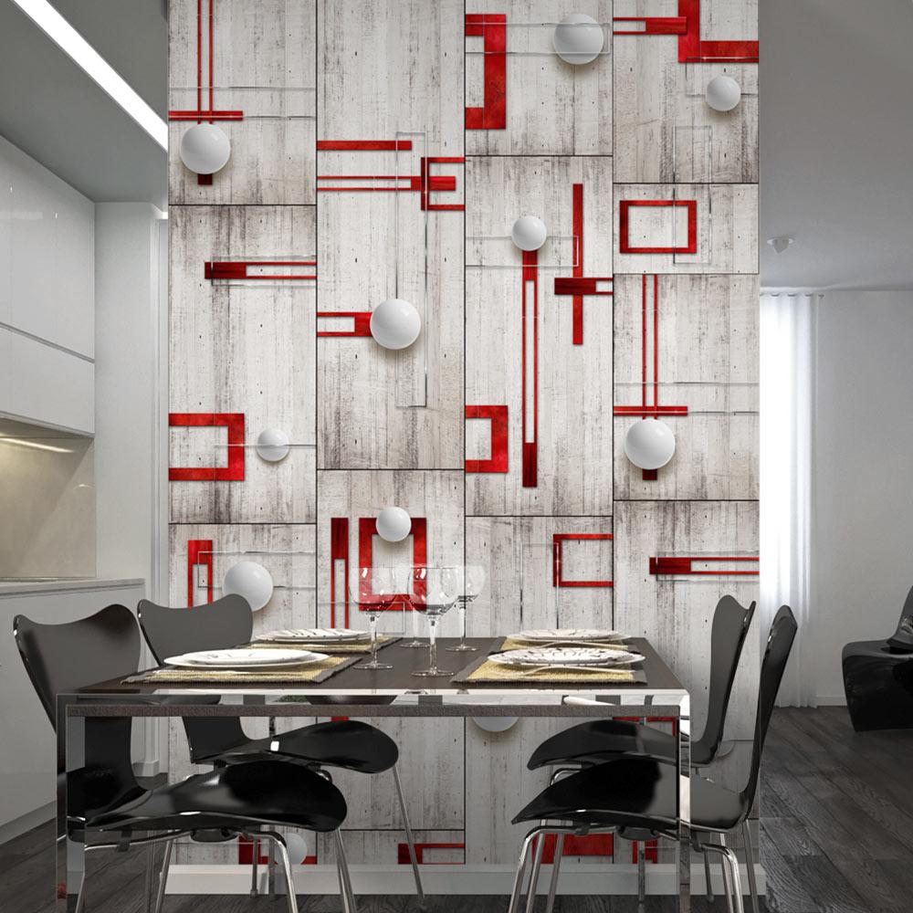 Tapet - Concrete, red frames and white knobs 50 x 1000 cm