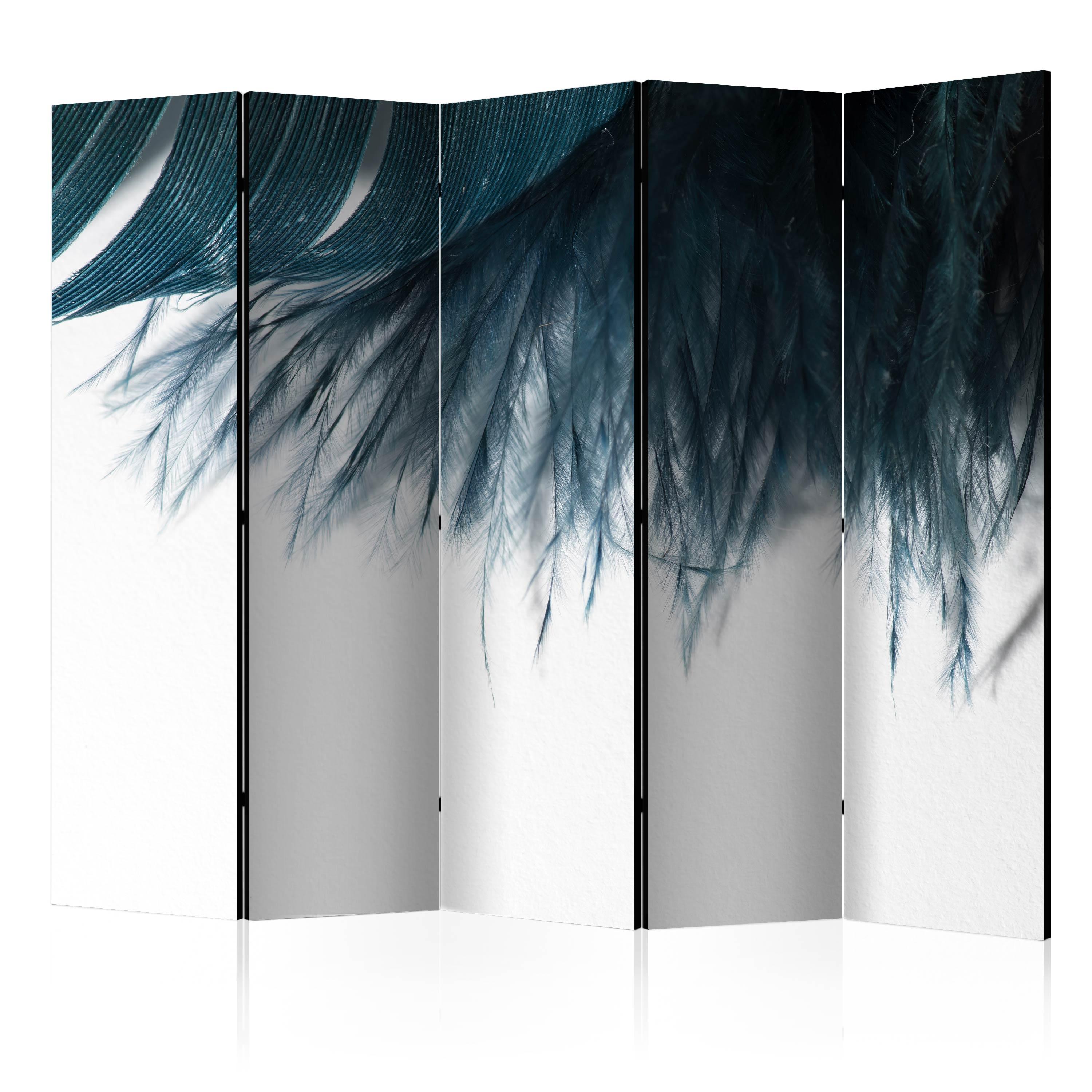 Skærmvæg - Dark Blue Feather II 225 x 172 cm
