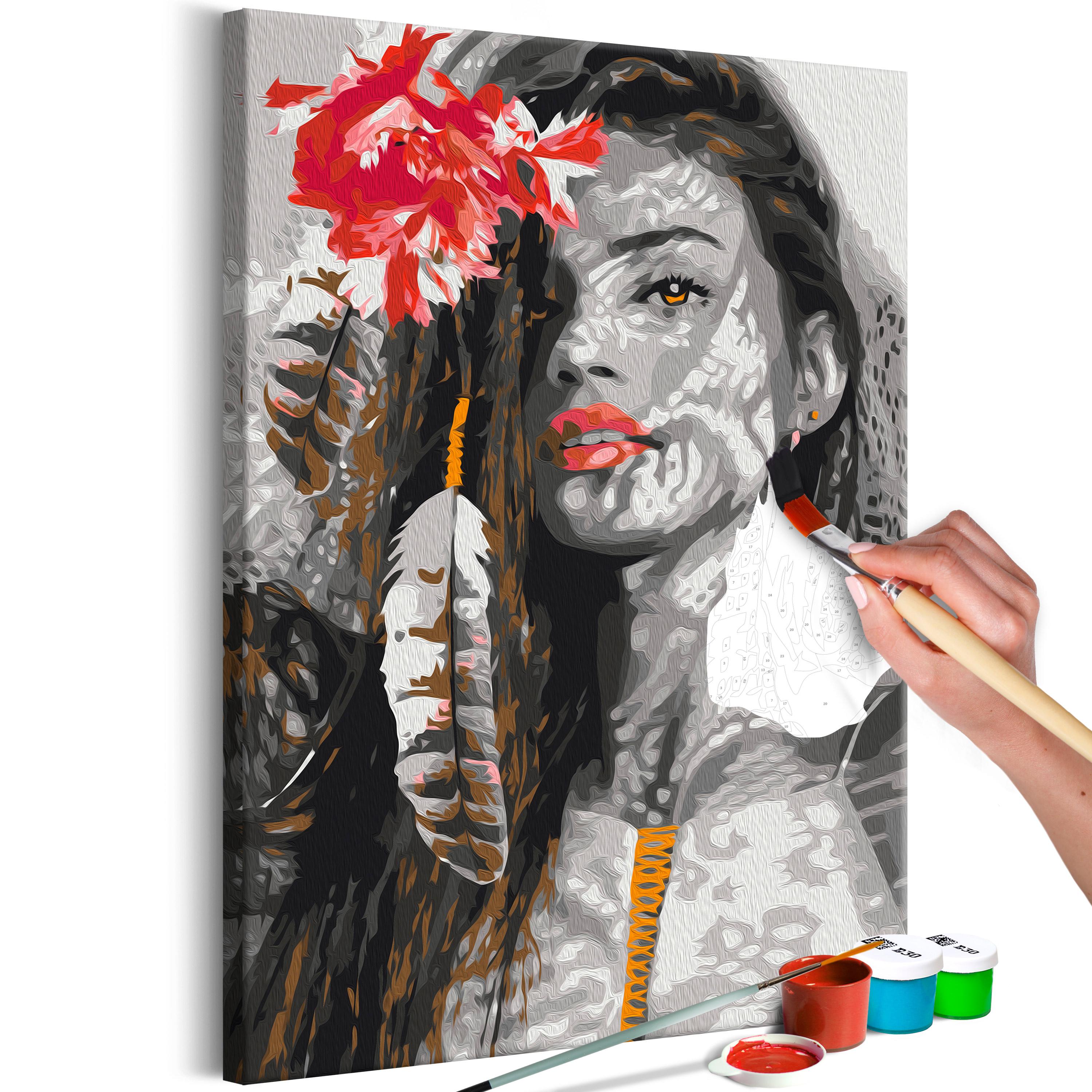Mal selv billede - Woman With Feather 40 x 60 cm