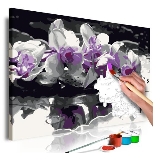 Mal selv billede - Purple Orchid (Black Background & Reflection In The Water) 60 x 40 cm