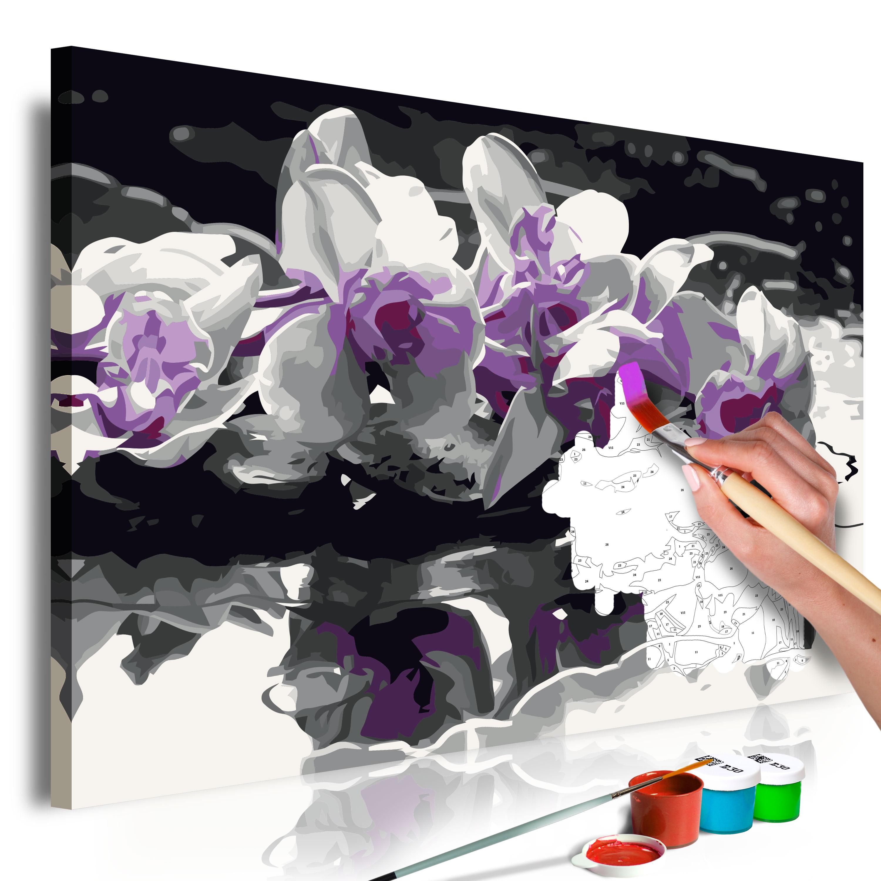 Mal selv billede - Purple Orchid (Black Background & Reflection In The Water) 60 x 40 cm