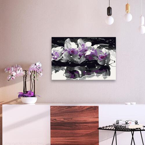 Mal selv billede - Purple Orchid (Black Background & Reflection In The Water) 60 x 40 cm