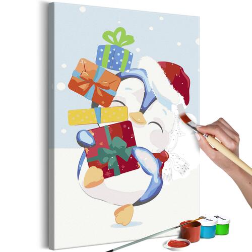Mal selv billede - Penguin With a Gift 40 x 60 cm