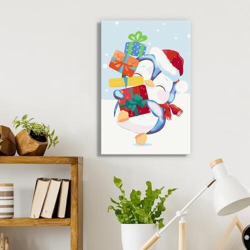 Mal selv billede - Penguin With a Gift 40 x 60 cm