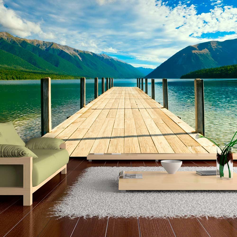 Fototapet - Bjergsø bro 450 x 270 cm