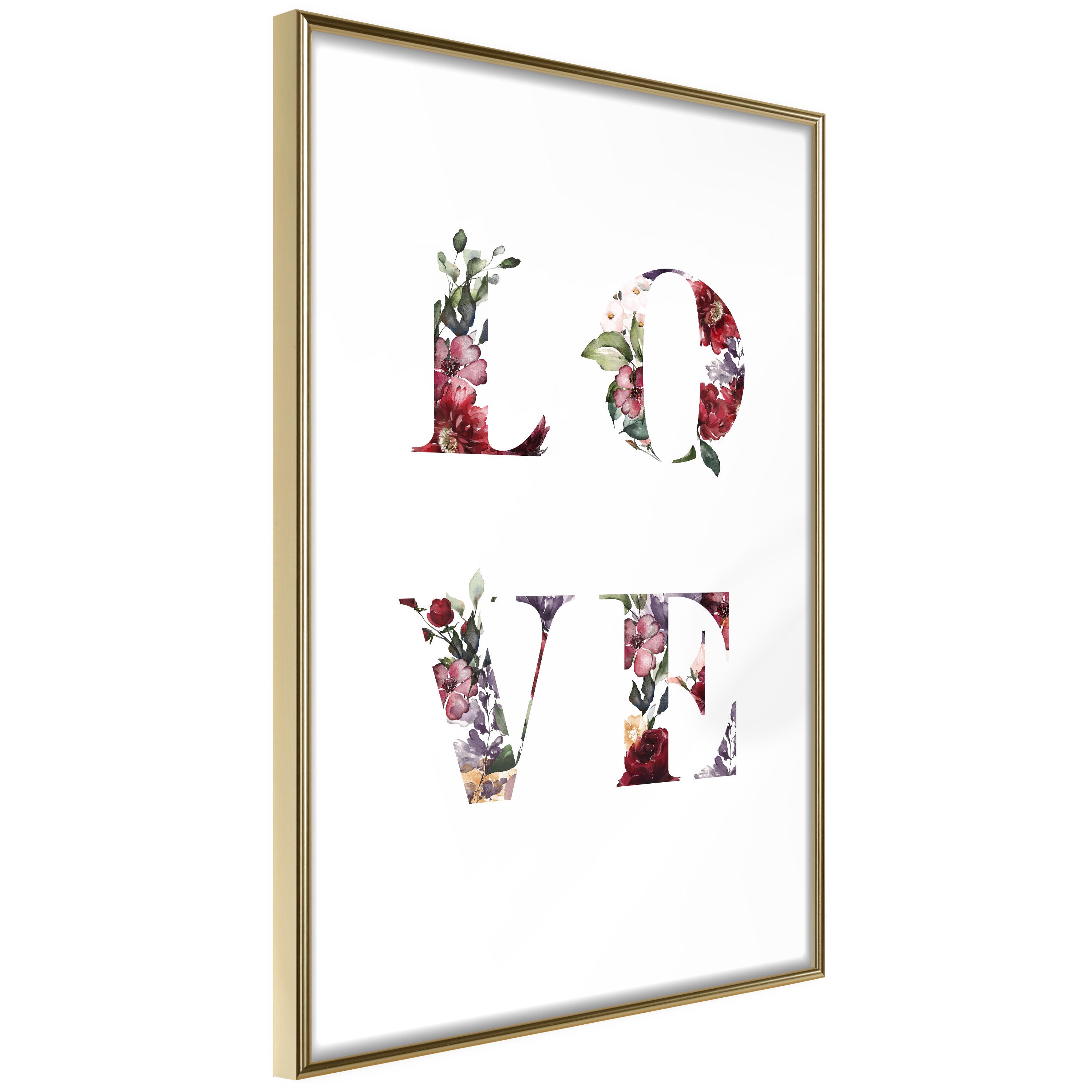 Plakat - Love in Flowers - 30 x 45 cm - Guldramme