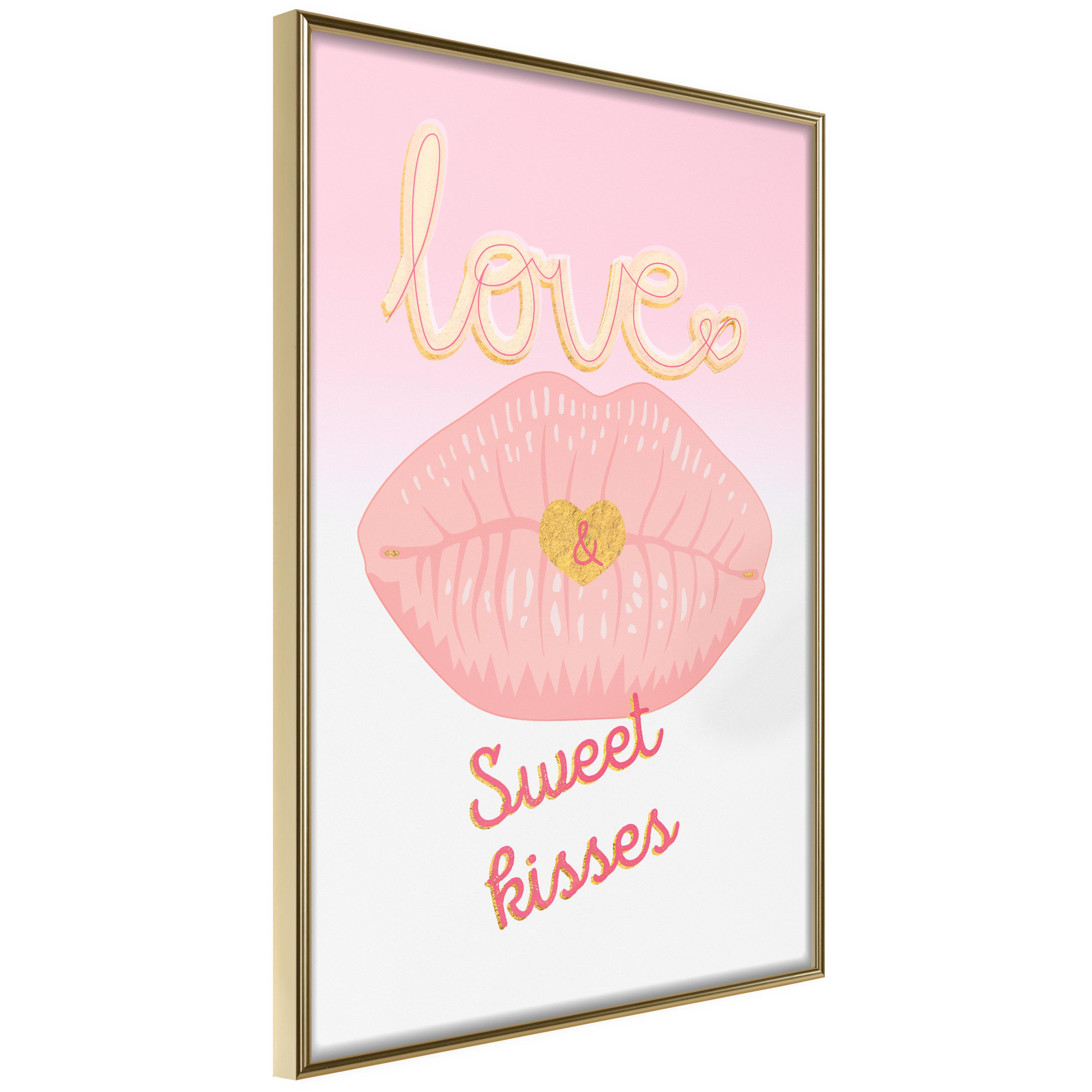 Plakat - Sweet Kisses - 30 x 45 cm - Guldramme